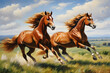 Elegant equine art, two horses galloping, ideal for decor, prints, or equestrian themes
