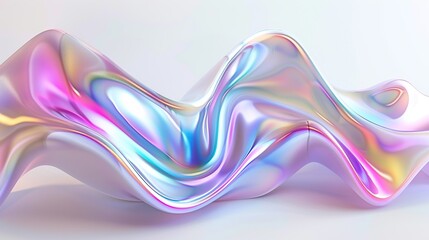 Poster - Fluid shape with holographic colorful wavy glossy on a white background, a liquid abstract element concept.