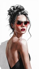 Sticker - beautiful young woman in sunglasses and a dress with an open back