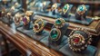 Valuable antique jewelry displayed in a museum case, reflecting the wealth and history of past eras