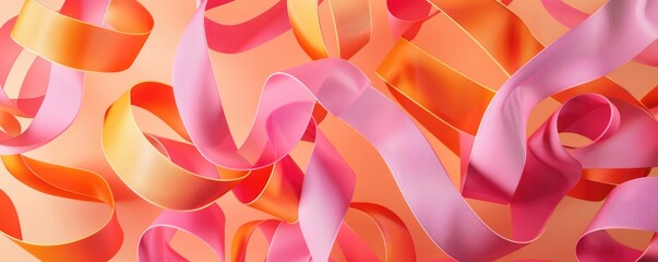 Wall Mural - many pink and orange gift ribbons background