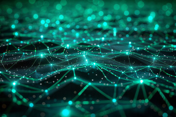 Leinwandbilder - A neon green and blue map of a digital network, representing the global reach of social media,