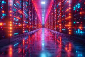 Leinwandbilder - A neon visualization of data streaming, representing the flow of information in the digital era,