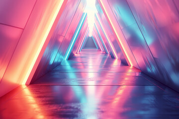 Aufkleber - A digital wallpaper design featuring geometric shapes in pastel shades and striking neon outlines,