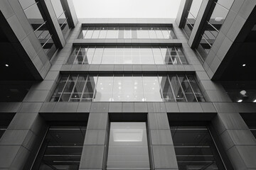 Poster - Architectural facade of a building featuring straight lines and a grayscale palette, highlighting modern aesthetics,
