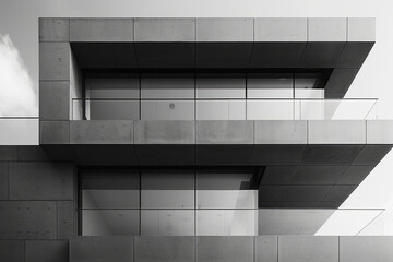Aufkleber - Architectural facade of a building featuring straight lines and a grayscale palette, highlighting modern aesthetics,