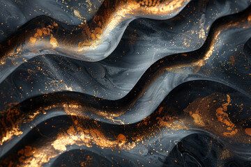 Aufkleber - Abstract swirls of gold and bronze on a black background, conveying luxury and modernity,