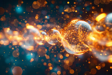 Poster - Artistic interpretation of quantum teleportation, with particles dissolving and reassembling,