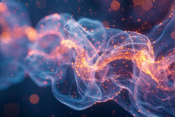 Poster - Artistic interpretation of quantum teleportation, with particles dissolving and reassembling,