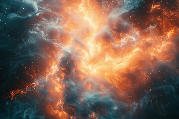 Poster - Abstract image showing the collapse of the quantum wave function, with a sudden burst of light,