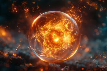 Aufkleber - Artistic depiction of nuclear fusion, where two hydrogen atoms combine to form helium, emitting light and heat,