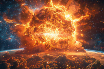Leinwandbilder - Conceptual artwork of a supernova explosion, depicting the brilliant burst and shockwave expansion,