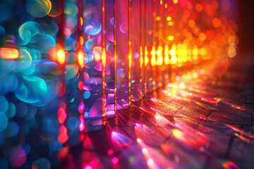 Poster - Conceptual artwork showing light diffraction through a narrow slit, with colorful wave patterns emerging,