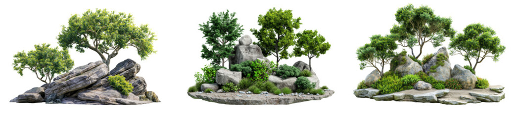 Wall Mural - green trees and rocks in the garden isolated on transparent or white background