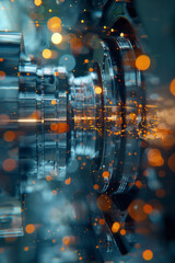Aufkleber - Artistic interpretation of a microscope's optics, magnifying a tiny object using multiple lenses.