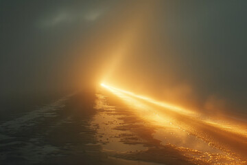 Poster - Artistic scene of a headlight beam cutting through fog, demonstrating light scattering by particles,