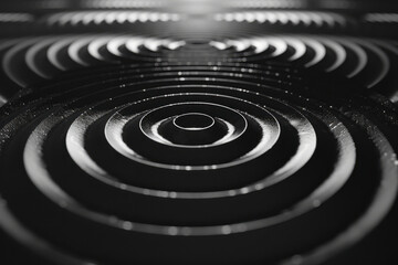 Poster - Artistic visualization of sound waves emanating from a loudspeaker, spreading out in concentric circles,
