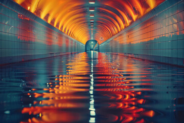 Poster - Visualization of the reflection of sound waves in an empty hallway, demonstrating echo and reverb,