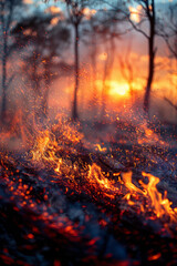 Poster - Abstract art showing the spread of a forest fire, with unpredictable wind patterns influencing the flamesâ€™ path,