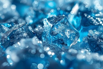 Poster - This image captures the essence of cold with sparkling blue ice cubes glistening as they reflect light The focus on texture is impeccable