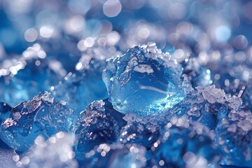 Poster - Macro photo of glistening ice crystals with a bokeh effect, evoking winter's chill