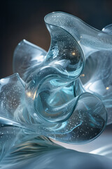Poster - visualization of a glass sculpture of waves, with light bending around the curves to simulate moveme