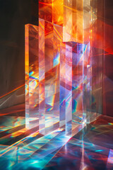 Poster - abstract art depicting the process of white light dispersion through a prism in a modern abstract st