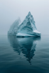 Surreal depiction of an arctic Fata Morgana, with icebergs appearing taller and floating above the horizon,