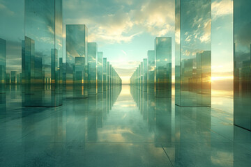 Aufkleber - Illustration of a room lined with floor-to-ceiling mirrors on all sides, producing an endless repetition of the room's interior.