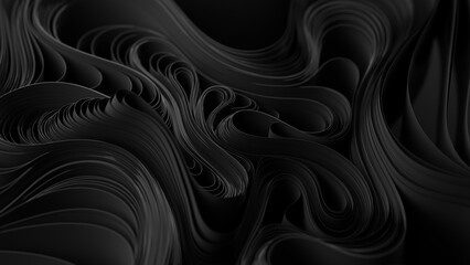 Poster - Black layers of cloth or paper warping. Abstract fabric twist. 3d render illustration