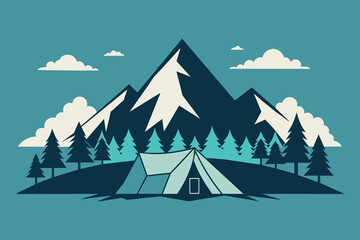 Sketch Camping in nature set, Mountain landscape, vector illustrations