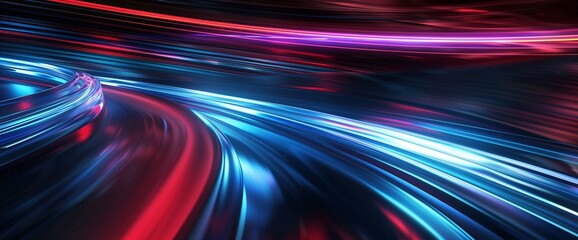 Wall Mural - Abstract background with blue and red light streaks on a dark background, in the style of technology or speed concept