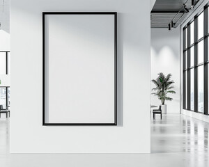 modern architecture firm with one large blank poster in a professional black frame spotlighted on a 