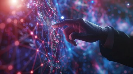 Aufkleber - Businessman touching multimedia network with his finger 3D rendering
