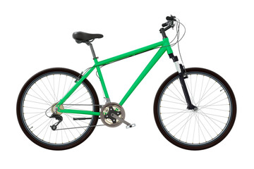 Wall Mural - Green bicycle, side view. Black leather saddle and handles. Png clipart isolated on transparent background