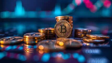 Aufkleber - Coins are laid out in graph.Business success concept wealth stock investment.Business in the digital age.Digital transformation for next generation