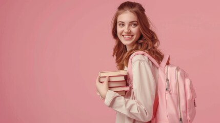 Poster - Cheerful Student with Books and Backpack