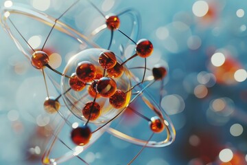Poster - Sophisticated Atomic future structure. Blue sphere determines properties and behavior elements. Generate AI