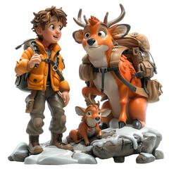 Wall Mural - A 3D animated cartoon render of a brave urial rescuing a stranded hiker.