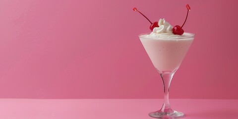 Wall Mural - On a vivid pink background, a cocktail glows with vibrant colors like a work of liquid art. Pinkish cocktail radiates energy and freshness.