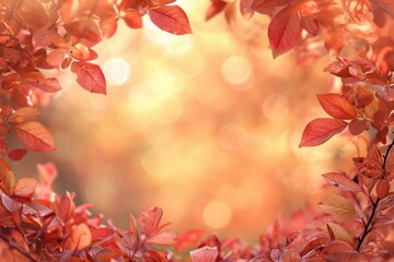 Wall Mural - Vibrant red and orange autumn leaves with a soft, glowing bokeh background