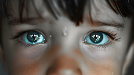 Wall Mural - Little boy's eyes close up with a tear