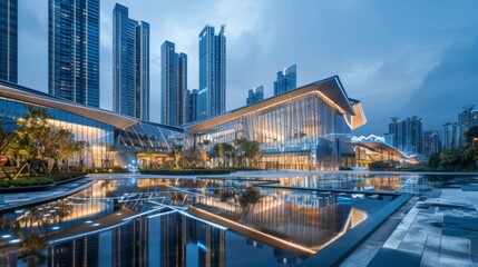 Aufkleber - Light trace of modern architecture background in Shenzhen Financ