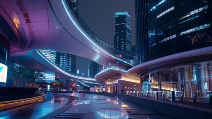 Aufkleber - Light trace of modern architecture background in Shenzhen Financ