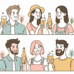 Poster - vector set of men and women drinking beer in flat design style