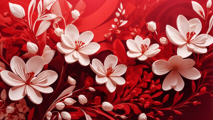 Wall Mural - Abstract red color background on simple floral design wallpaper