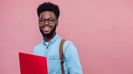 Sticker - Smiling Man with Red Laptop