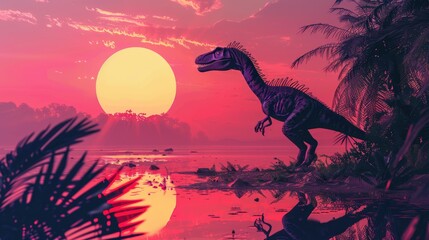 Wall Mural - AI-generated majestic dinosaurs in a prehistoric landscape. Raptor. Vivid colors and intricate details bring these ancient creatures to life. The concept of time when dinosaurs ruled the Earth.