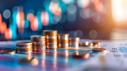 Poster - Stock funding or money saving graph with coins. Background for business ideas and design. Chart for financial investment concept