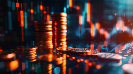 Poster - Stock funding or money saving graph with coins. Background for business ideas and design. Chart for financial investment concept